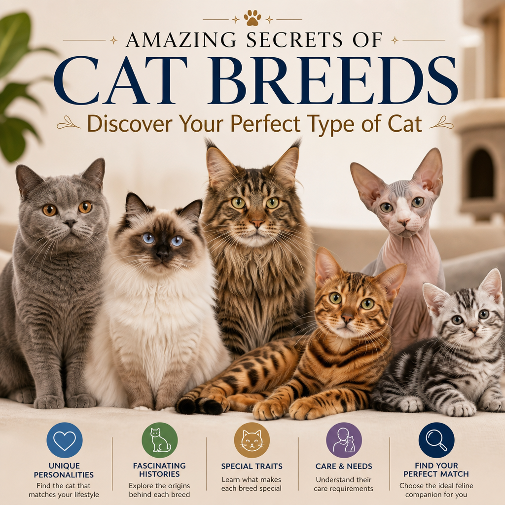 Illustration of diverse cat breeds showcasing unique features to help discover your perfect type of cat.